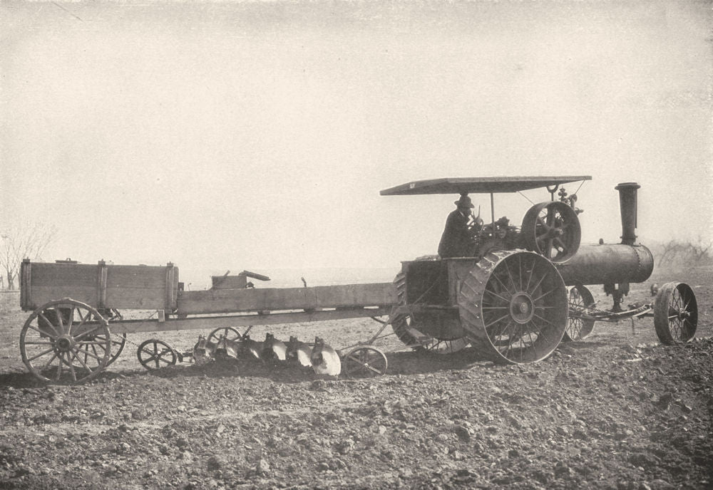 FARMING. Plowing ploughing a Furrow six feet wide with a traction engine 1907